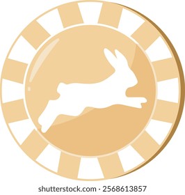 an icon for the Easter holiday, namely a yellow poker chip with an imprint of an Easter bunny with big ears that jumps	