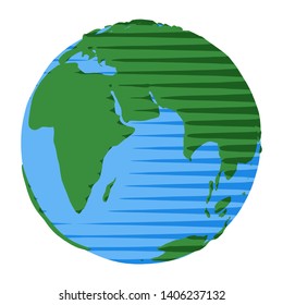 Icon of eastern hemisphere of Earth drawn in retro cartoon flat style with vintage comic stripes