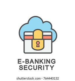 Icon e-banking security. Protection of operations performed using electronic banking systems. The thin contour lines with color fills.