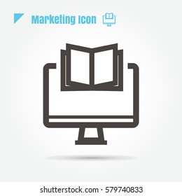 icon ebook book computer technology reading  thin line for web , modern minimalistic flat design vector on white background