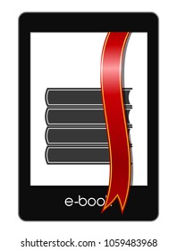 Icon eBook with red bookmark, book logo on the display