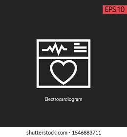 Icon ECG heart template design vector. Thin line with white on black background. Concept for medical Electrocardiagram and heart.