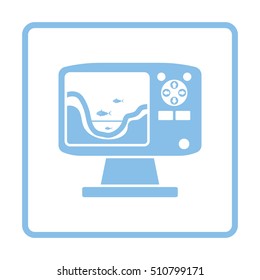 Icon of echo sounder  . Blue frame design. Vector illustration.