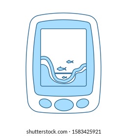 Icon Of Echo Sounder. Thin Line With Blue Fill Design. Vector Illustration.