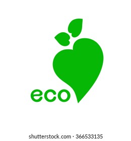 Icon , eco , design element , in the form of heart apple , stylized green leaves