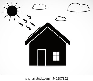 Icon eco-house with solar panels on the roof. Vector.