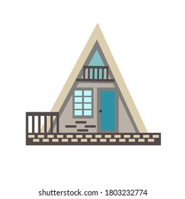 Icon of an ecological house and design elements. Cute house drawn in cartoon style, isolated on a white background. Vector illustration in flat style.