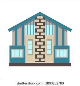Icon of an ecological house and design elements. Cute house drawn in cartoon style, isolated on a white background. Vector illustration in flat style.