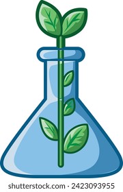 Icon of Ecology for safe earth. Experiment growth icon. Ecology test tube symbols. Plant in Flask for Genetic and Bioengineering.