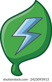 Icon of Ecology for safe earth. Leaves and lighting vector image. Green nature leaves lightning logo design. Sustainable, energy, electric, power, environtment icon. Hydro power for industry.