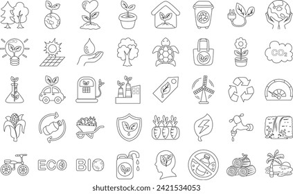 Icon of Ecology for safe earth and world. Eco friendly iiilustrations. Renewable energy icons. Eco environtment line sign.