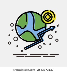 Icon economic freedom. Crypto currency elements. Icon in MBE style.