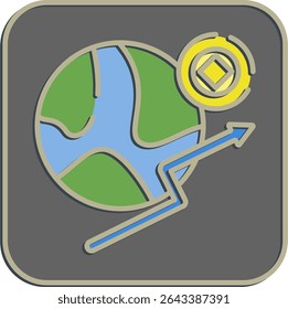Icon economic freedom. Crypto currency elements. Icon in embossed style.