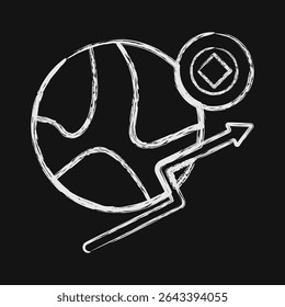 Icon economic freedom. Crypto currency elements. Icon in chalk style.