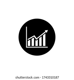Icon of economic growth, falling economy, white color on a black circle, vector illustration
