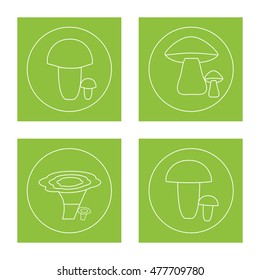 Icon Edible mushroom in a circle for design. White contour. Autumn set. Vector illustration.