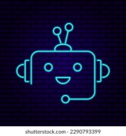 Icono de contenido editorial en chatbot - neón con robot