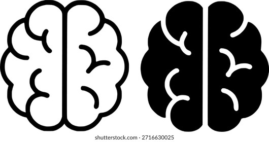 Icon for education, brain illustration, outline and silhouette versions