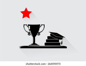 icon. Education, a cup with a star and books 