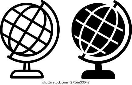 Icon for education, globe illustration, outline and silhouette versions