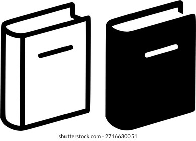 Ícone para educação, ilustração de um livro, versões de contorno e silhueta