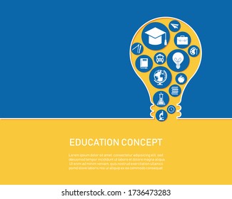 icon education light bulb with copy space. vector illustration modern flat design. Learning and school symbol.