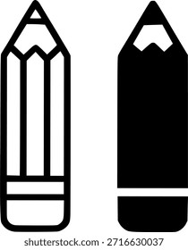 Ícone para educação, ilustração a lápis, versões de contorno e silhueta