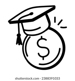 An icon of educational funds, dollar with mortarboard 