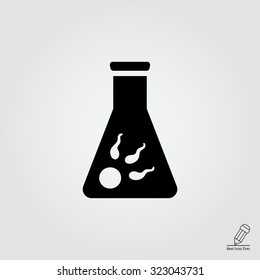 Icon of egg cell with several spermatozoa in flask