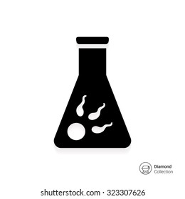 Icon of egg cell with several spermatozoa in flask