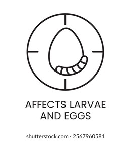 An icon of an egg and larvae in vector, symbolizing the effect of drugs on early stage pests, with an editable stroke.