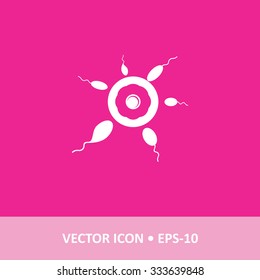 Icon of Egg & Sperms on Magenta Color Background. Eps-10.