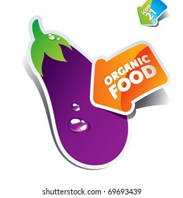 Icon eggplant with an arrow by organic food. Vector illustration.