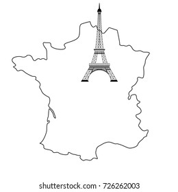 Icon of Eiffel tower and map of France on white background. Vector illustration