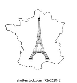 Icon of Eiffel tower and map of France on white background. Vector illustration