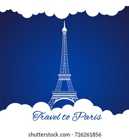 Icon of Eiffel tower on blue background. Vector illustration