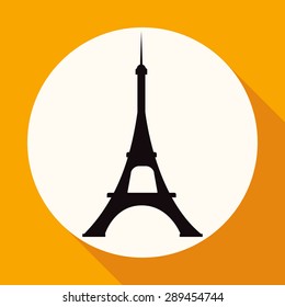 Icon Eiffel tower on white circle with a long shadow