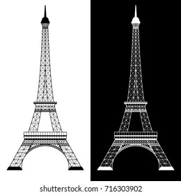 Icon of Eiffel tower on white and black background. Vector illustration