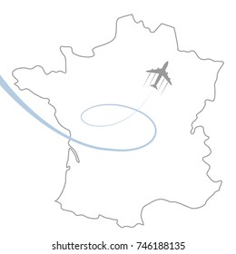 Icon of Eiffel tower and plane on white background. Vector illustration