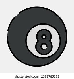 Icon eight ball pool. Traditional tattoo elements. Icon in filled line style.