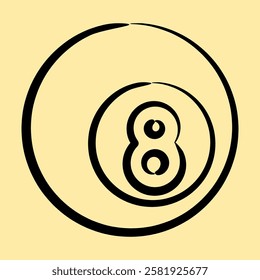 Icon eight ball pool. Traditional tattoo elements. Icon in hand drawn style.