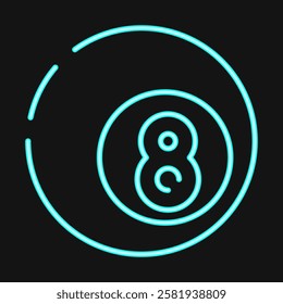 Icon eight ball pool. Traditional tattoo elements. Icon in neon style.