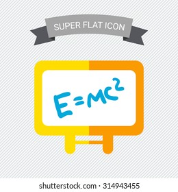 Icon of Einstein's energy formula written on white board