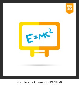 Icon of Einstein's energy formula written on white board