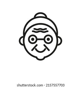An icon of an elderly person's face. Grandmother. Woman. Simple flat linear illustration on a white background.