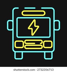 Icon electric bus. Electric vehicle elements. Icon in neon style.