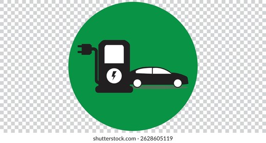 Ikone eines Elektroautos mit einem Ladestecker. Stellt Elektrofahrzeuge, umweltfreundliche Verkehrsmittel und erneuerbare Energien dar. Bearbeitbar. EPS 10