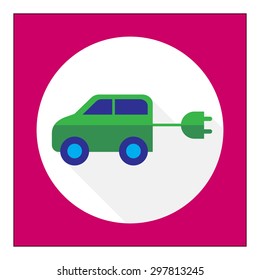 Icon of electric car with cord and plug
