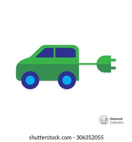 Icon of electric car with cord and plug