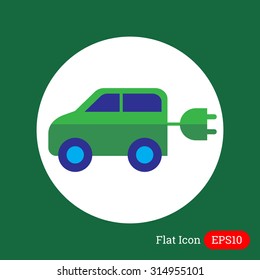 Icon of electric car with cord and plug